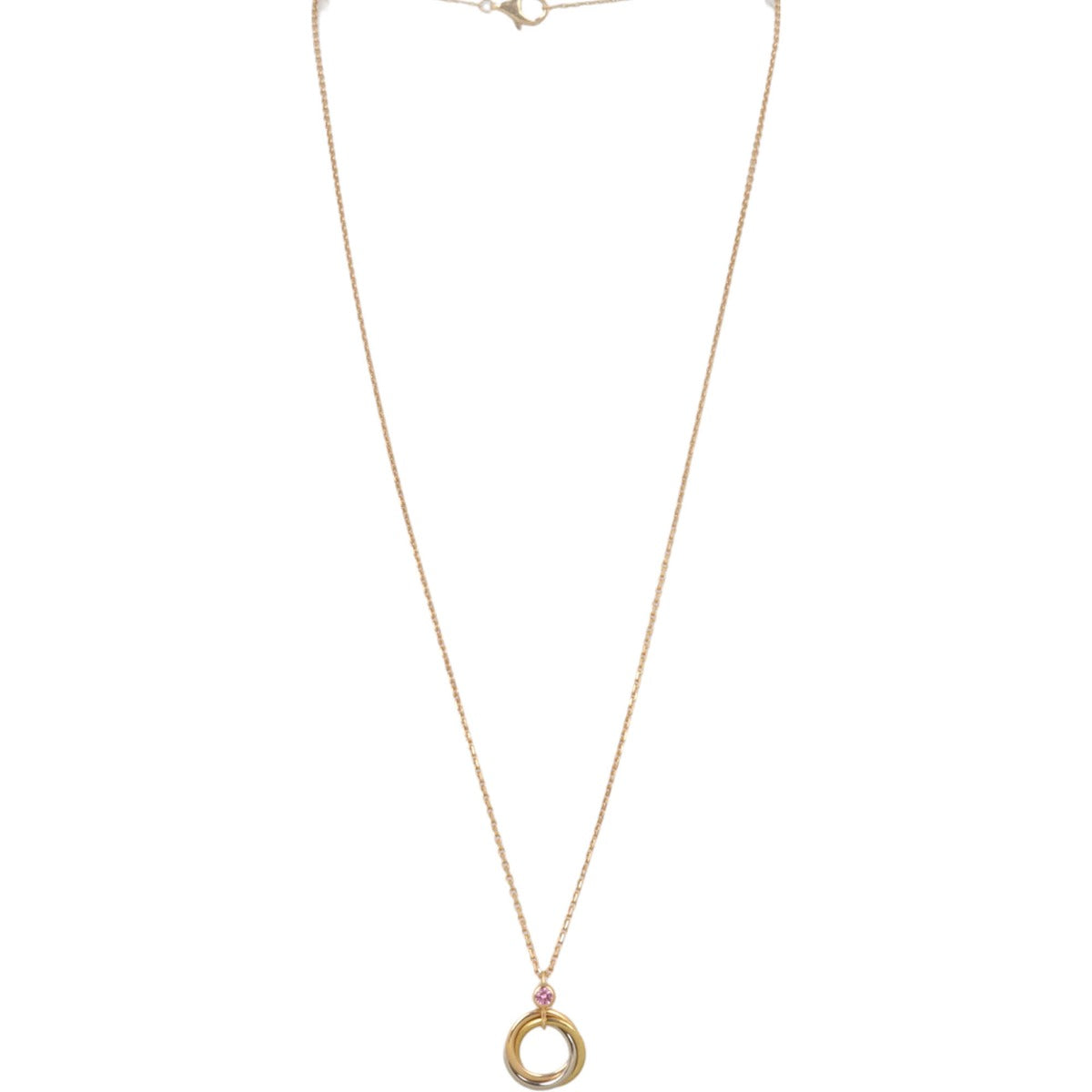 Cartier Trinity Yellow, White & Rose Gold Pink Sapphire Necklace