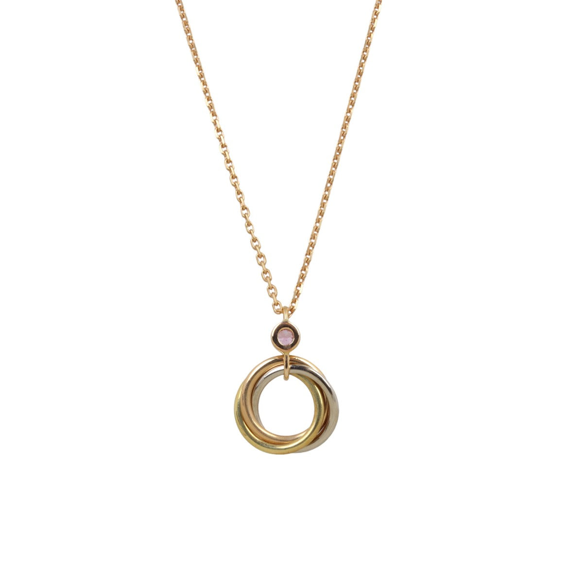 Cartier Trinity Yellow, White & Rose Gold Pink Sapphire Necklace