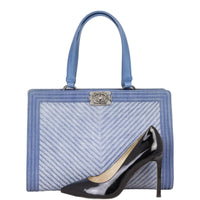 Chanel Boy Shopping Tote Chevron Denim