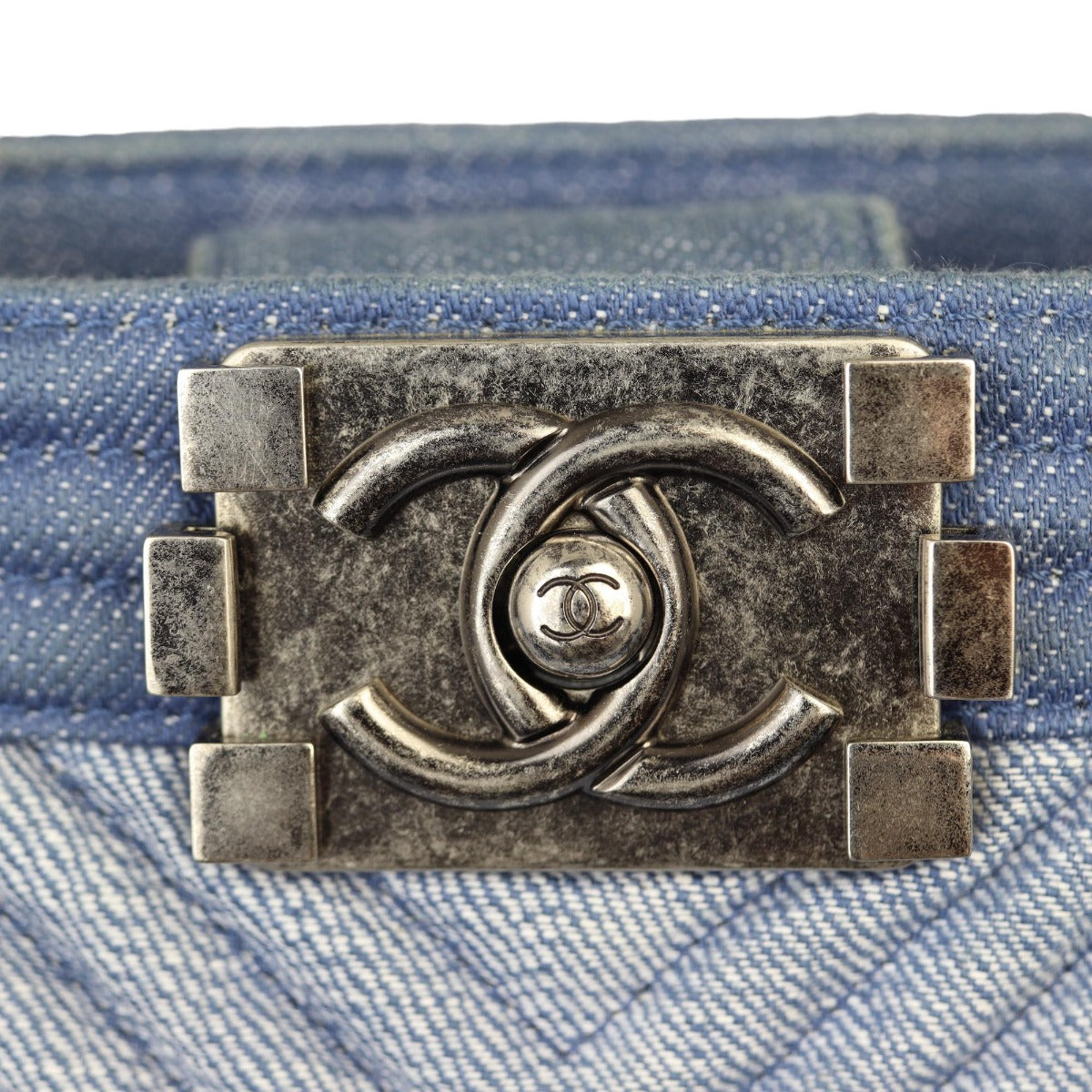 Chanel Boy Shopping Tote Chevron Denim