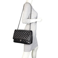 Chanel Classic Single Flap Maxi | Black Silver Hardware