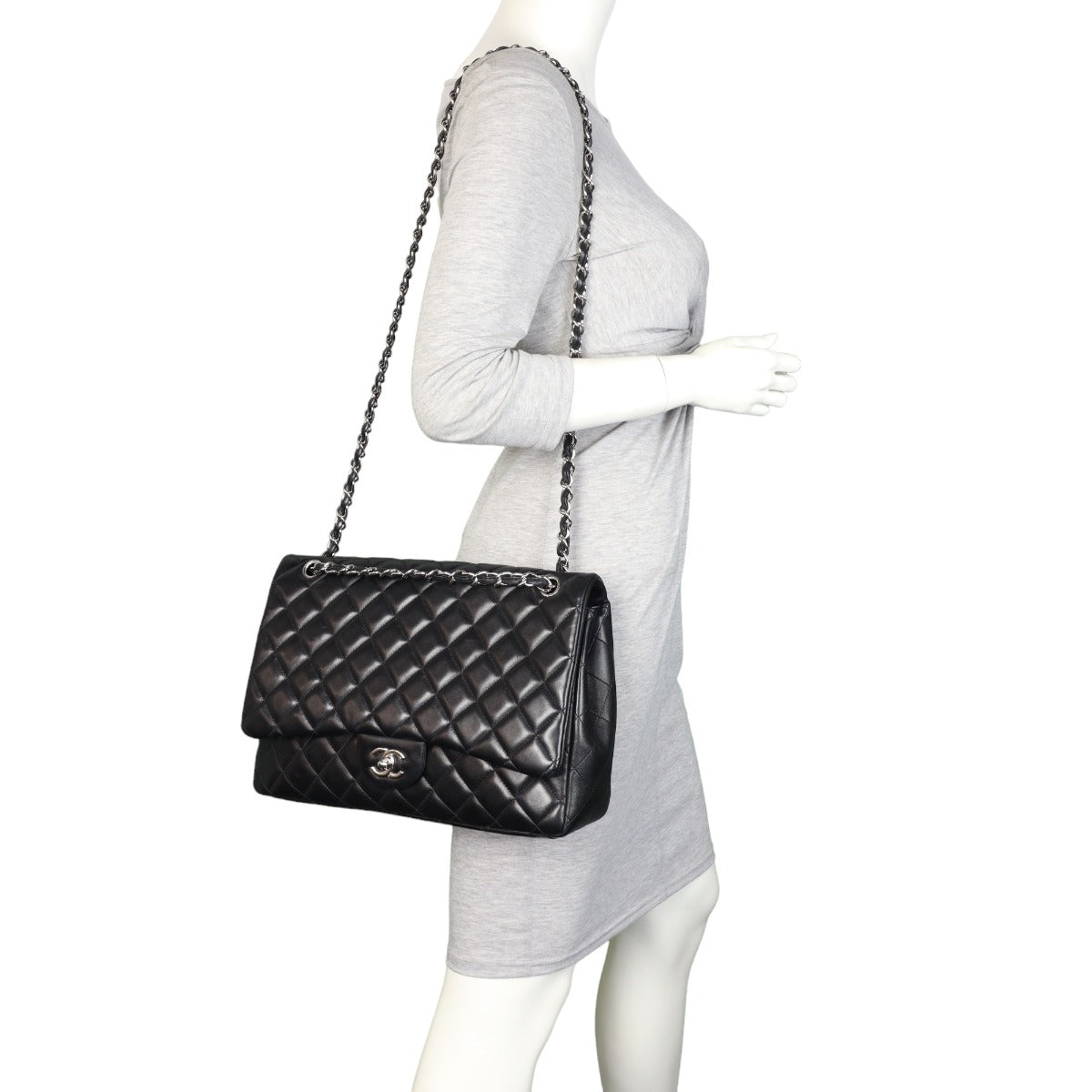 Chanel Classic Single Flap Maxi | Black Silver Hardware