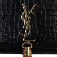 Saint Laurent Kate Tassel Chain Wallet Croc-Embossed Hardware