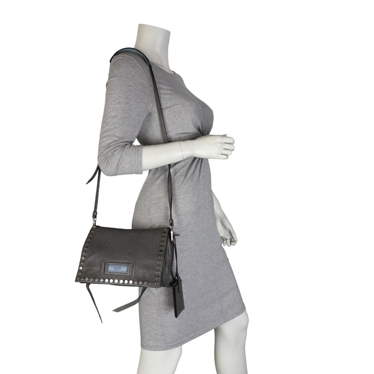 Prada Etiquette Studded Glace Calfskin Messenger Bag