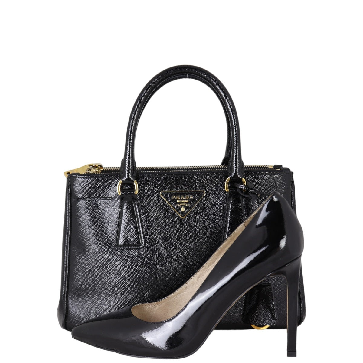 Prada Saffiano Vernice Galleria Double Zip Tote Mini