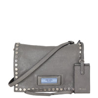 Prada Etiquette Studded Glace Calfskin Messenger Bag