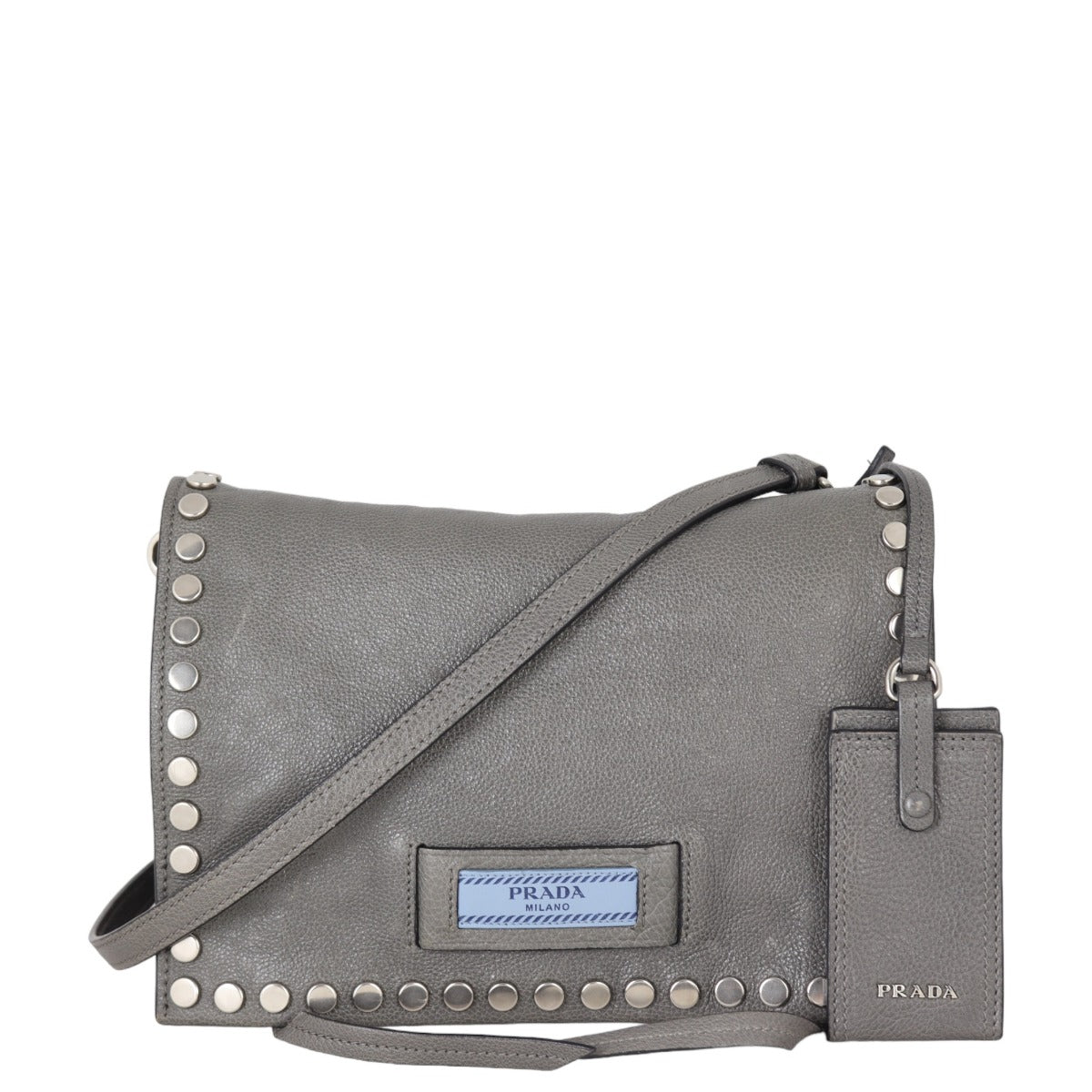 Prada Etiquette Studded Glace Calfskin Messenger Bag