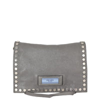 Prada Etiquette Studded Glace Calfskin Messenger Bag