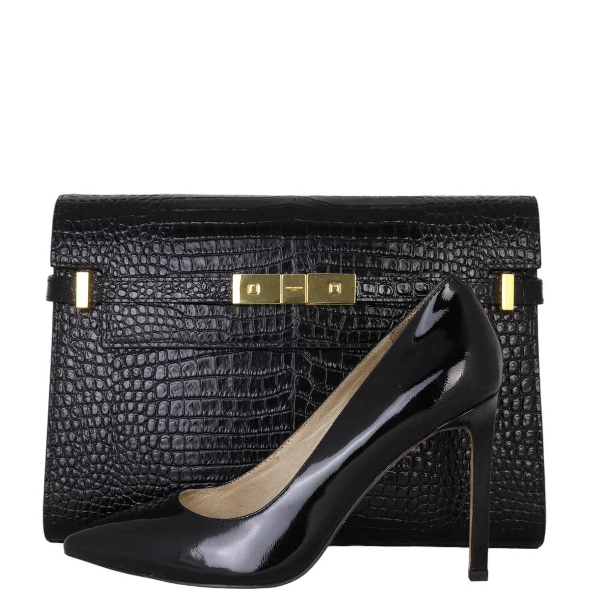 Saint Laurent Manhattan Shoulder Bag Medium Croc Embossed