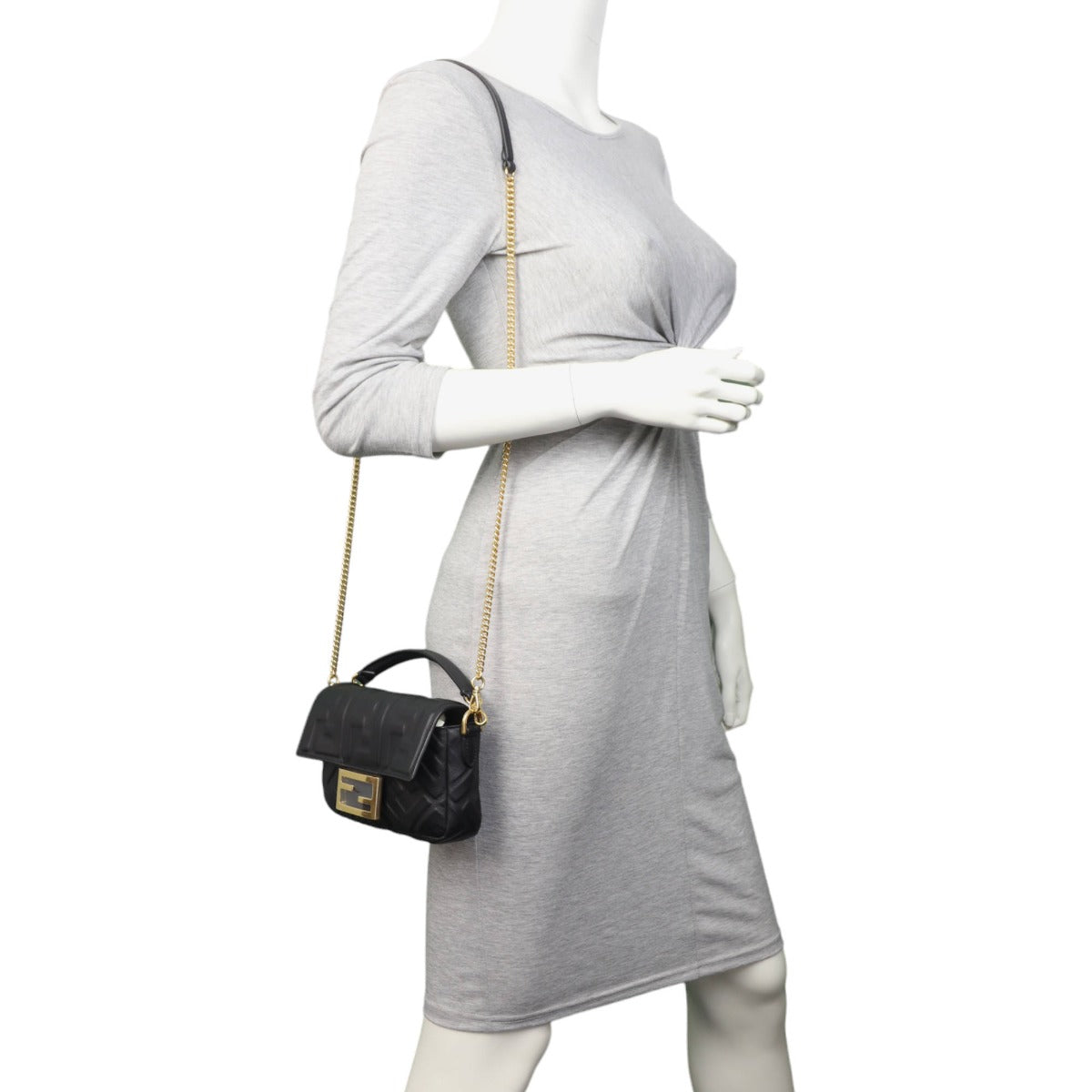 Fendi Baguette Mini Bag Embossed with Embroidered Strap