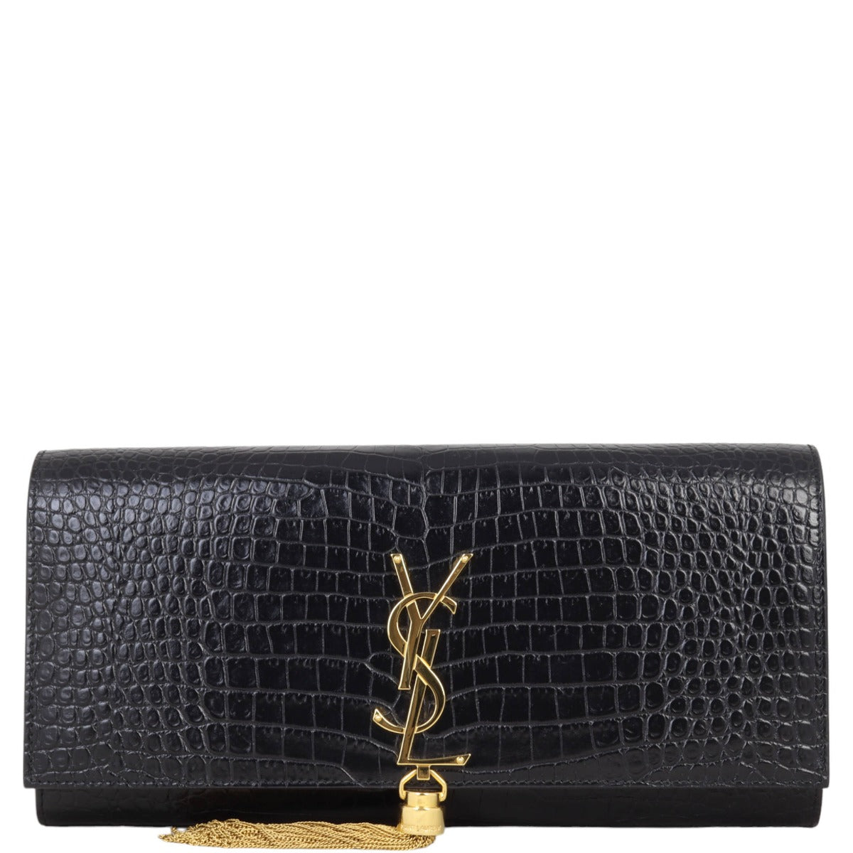 Saint Laurent Kate Tassel Clutch Croc-Embossed