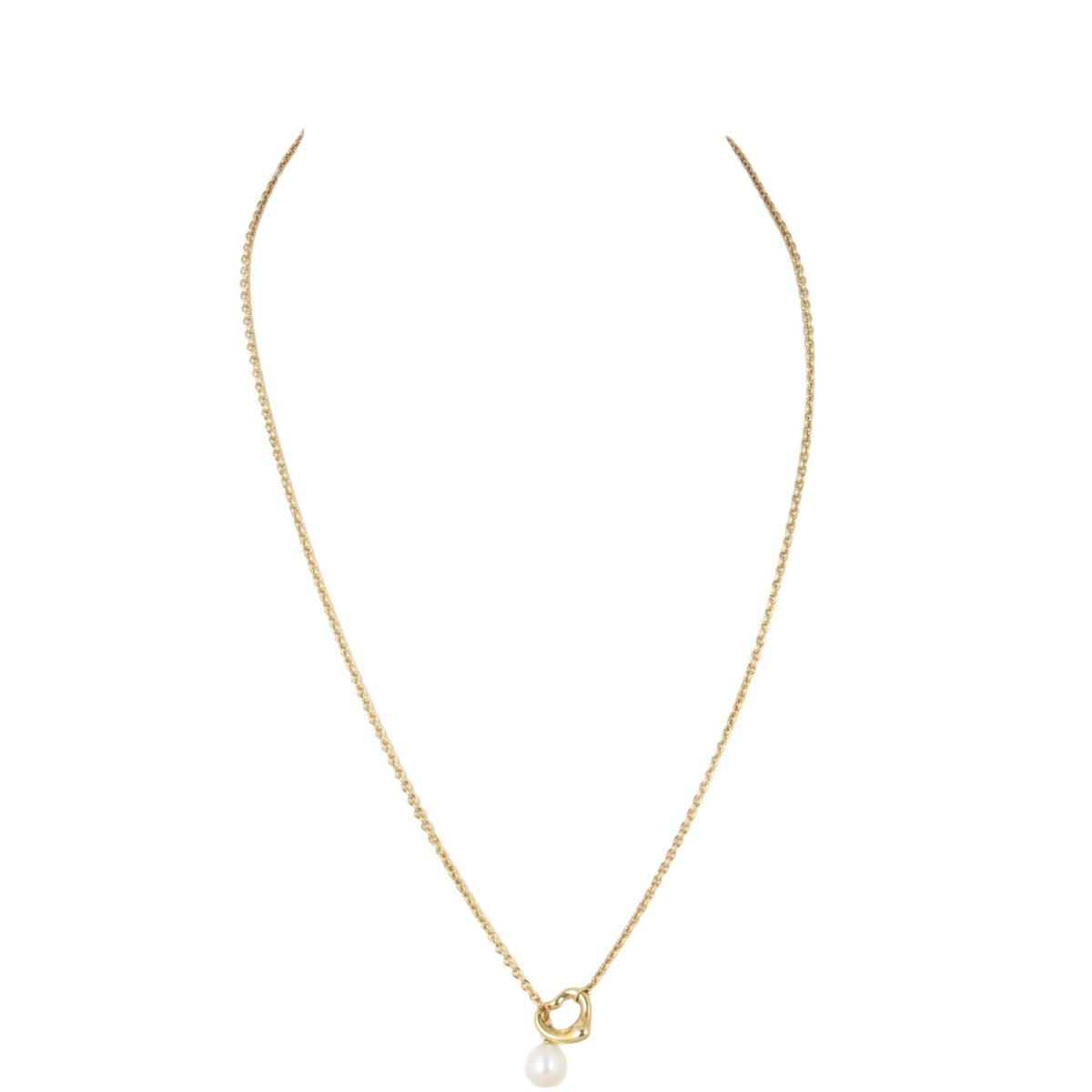 Tiffany & Co Elsa Peretti Open Heart 18k Yellow Gold Pearl Lariat Necklace