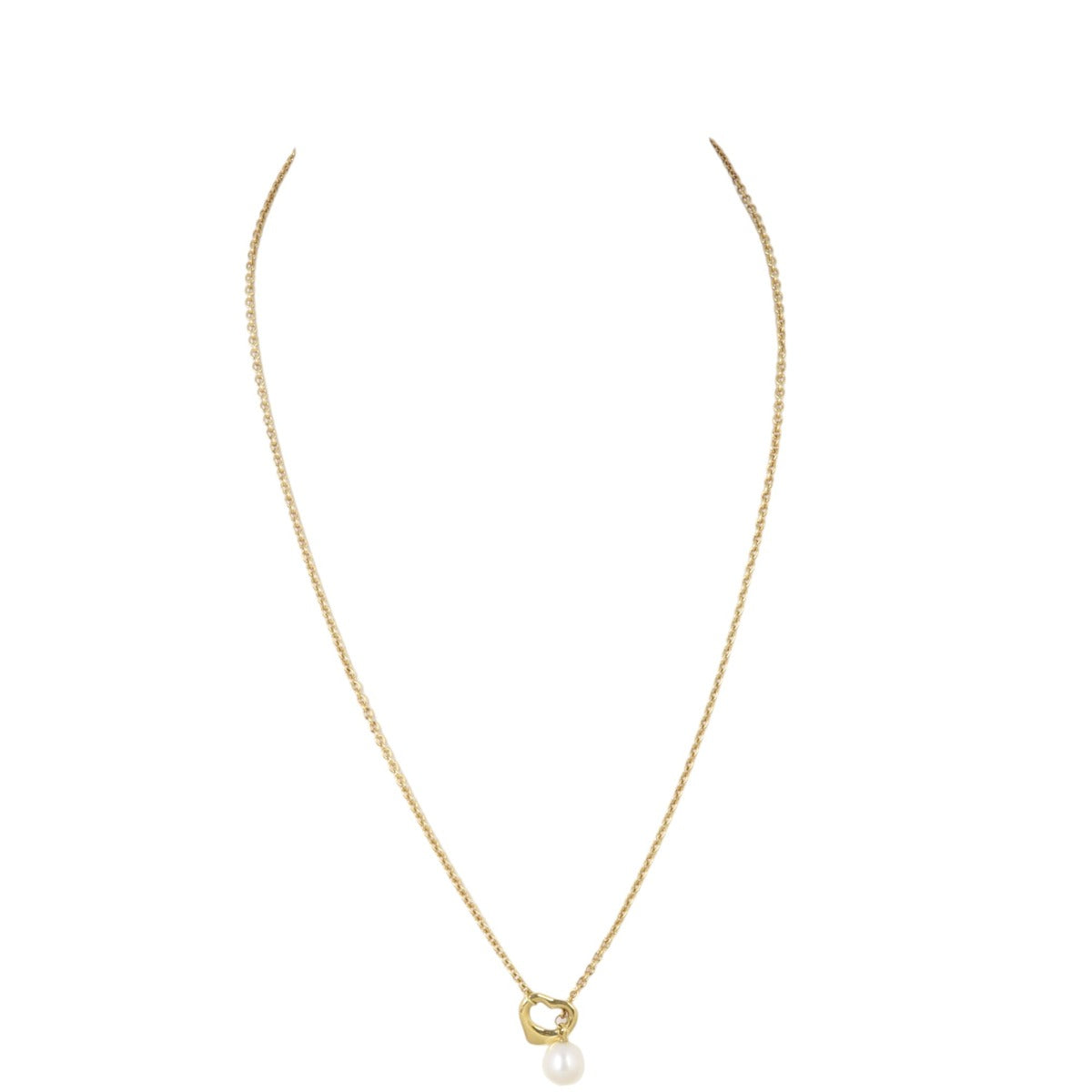 Tiffany & Co Elsa Peretti Open Heart 18k Yellow Gold Pearl Lariat Necklace