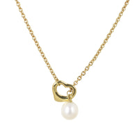 Tiffany & Co Elsa Peretti Open Heart 18k Yellow Gold Pearl Lariat Necklace