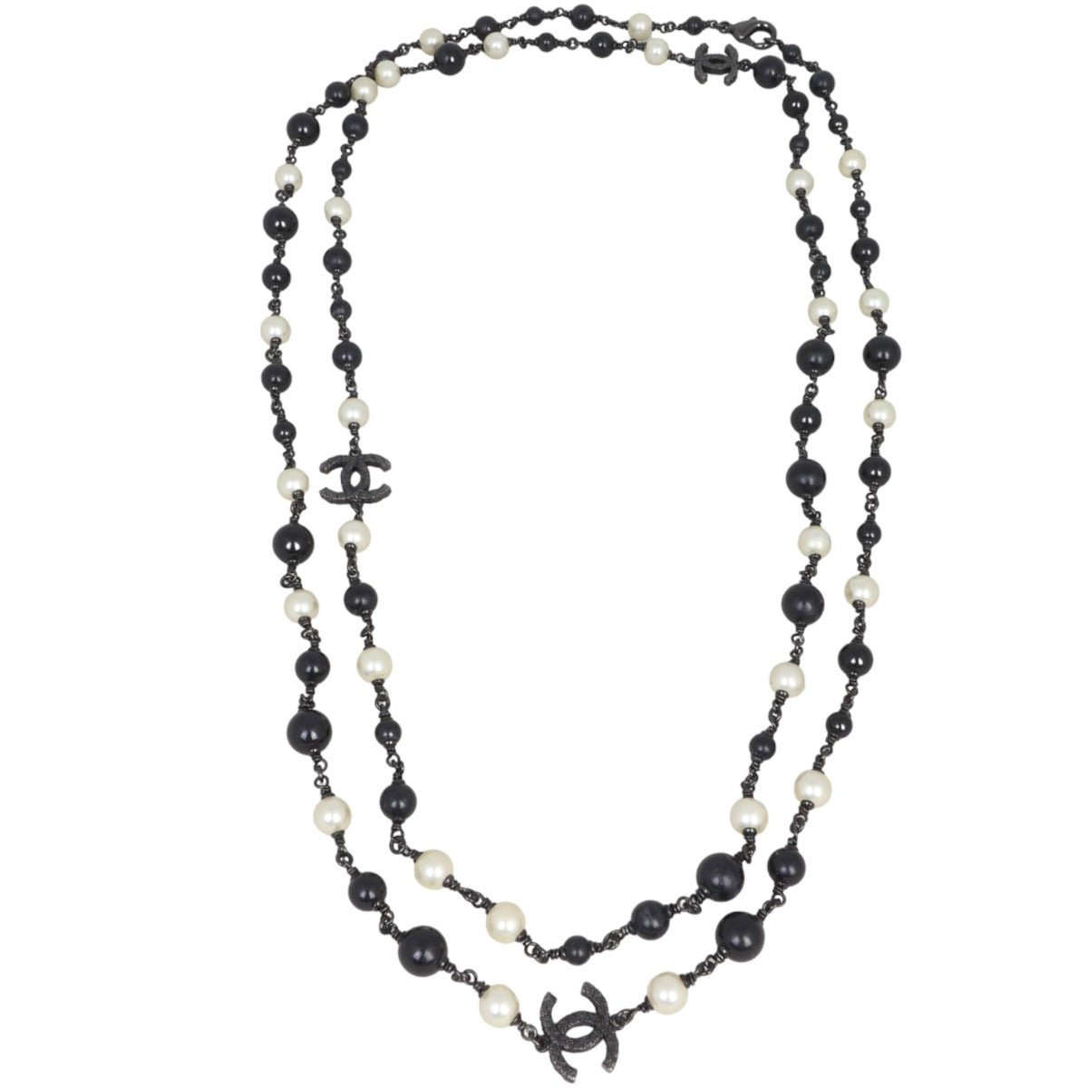 Chanel CC Beaded Long Necklace | Charcoal