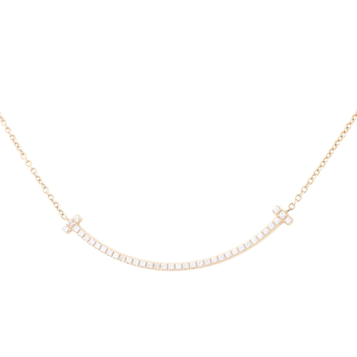 Tiffany & Co T Smile Pendant Small Diamond 18k Rose Gold Necklace