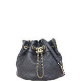 Chanel Quilted CC Drawstring Bucket Bag | Black Lambskin