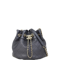 Chanel Quilted CC Drawstring Bucket Bag | Black Lambskin