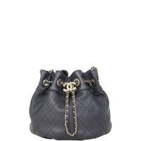 Chanel Quilted CC Drawstring Bucket Bag | Black Lambskin