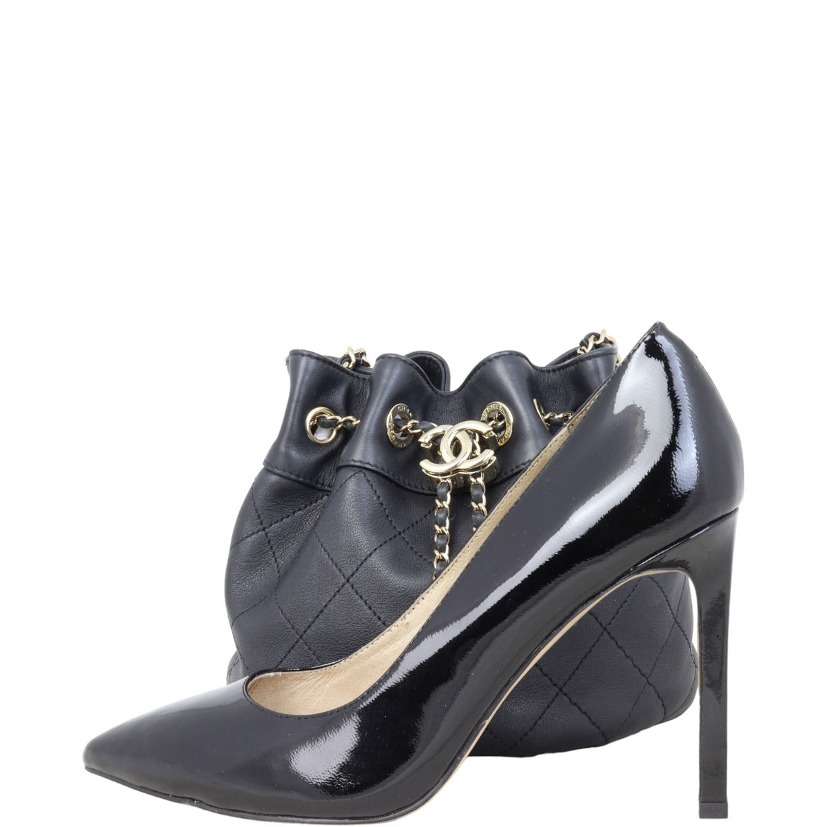 Chanel Quilted CC Drawstring Bucket Bag | Black Lambskin