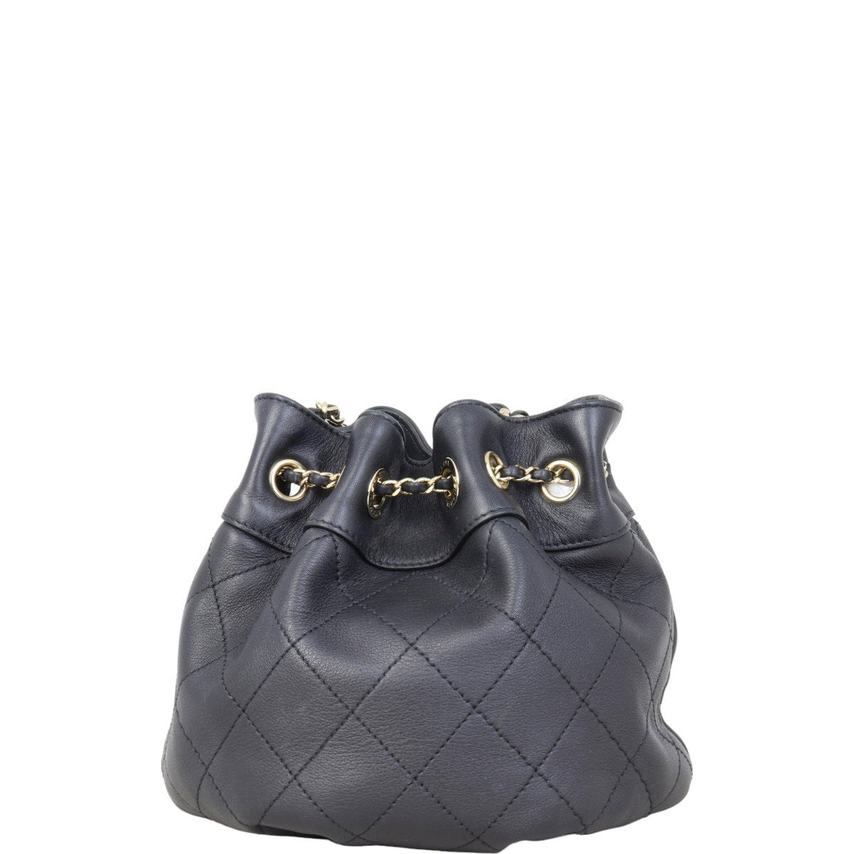 Chanel Quilted CC Drawstring Bucket Bag | Black Lambskin