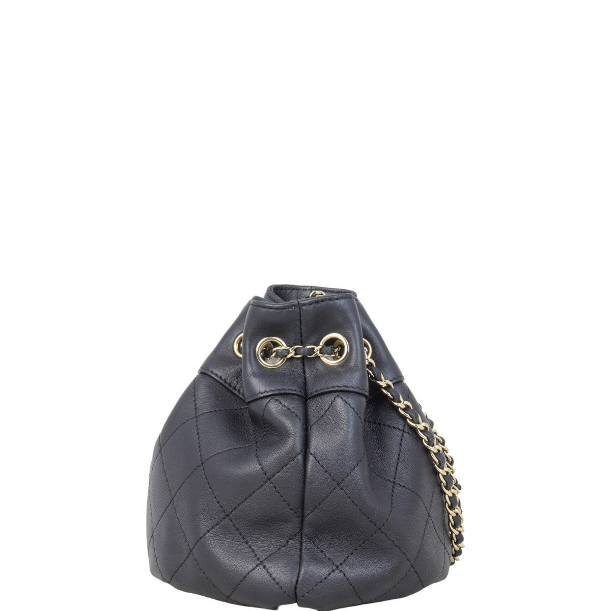 Chanel Quilted CC Drawstring Bucket Bag | Black Lambskin