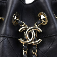 Chanel Quilted CC Drawstring Bucket Bag | Black Lambskin
