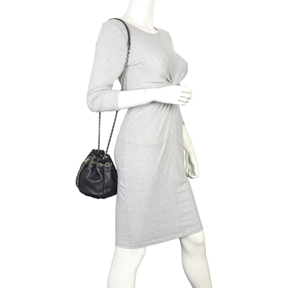 Chanel Quilted CC Drawstring Bucket Bag | Black Lambskin