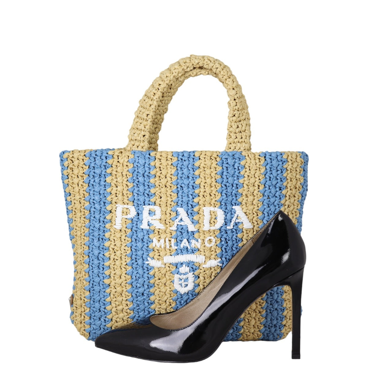 Prada Raffia Logo Tote Small