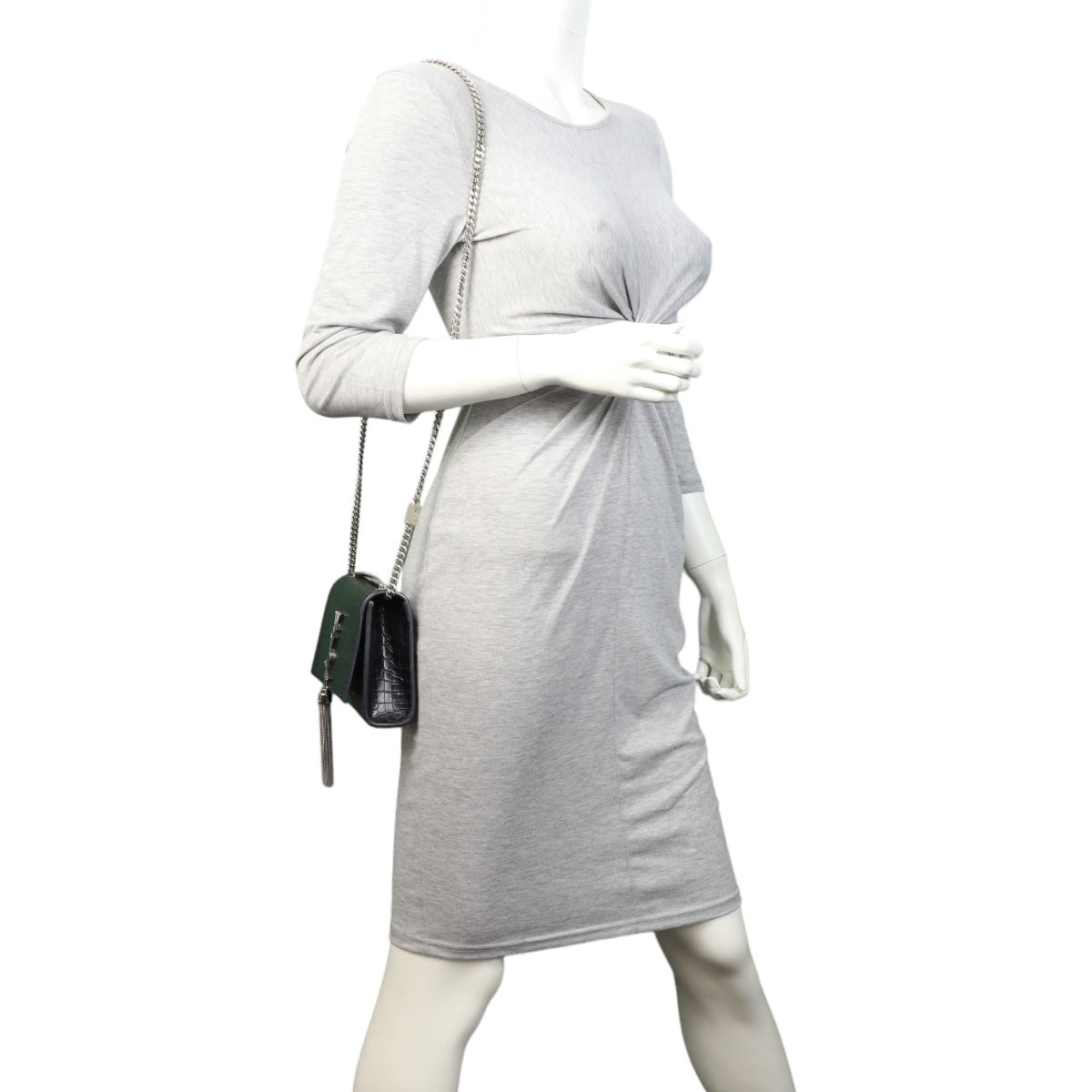 Saint Laurent Kate Tassel Chain Bag Small Croc-Embossed