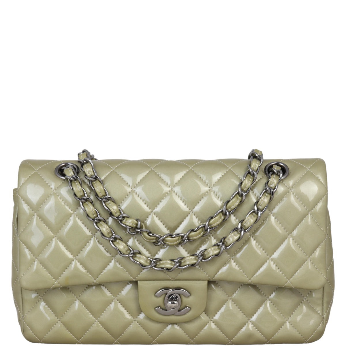 Chanel Classic Double Flap Medium Patent | Metallic Champagne