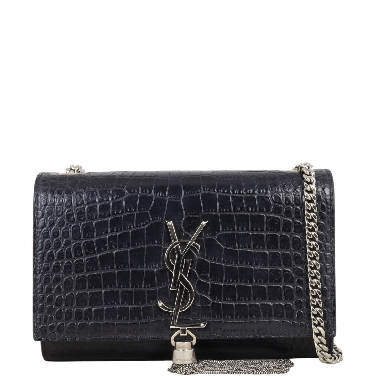 Saint Laurent Kate Tassel Chain Bag Small Croc-Embossed