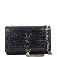 Saint Laurent Kate Tassel Chain Bag Small Croc-Embossed