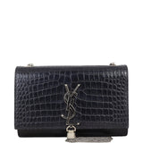 Saint Laurent Kate Tassel Chain Bag Small Croc-Embossed