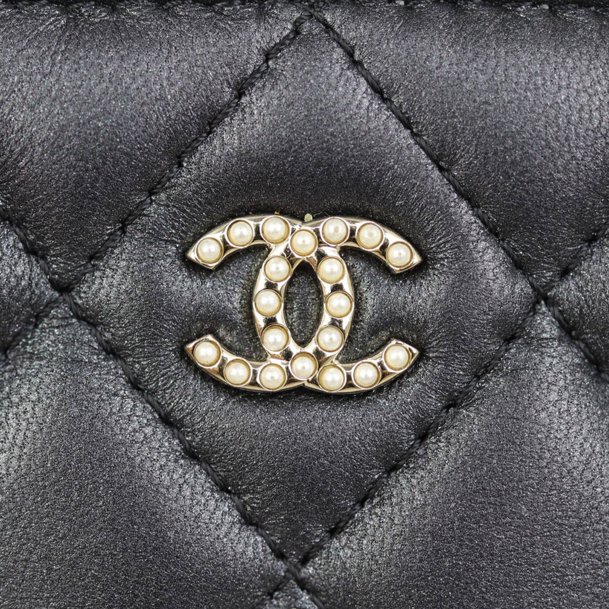 Chanel CC Double Zip Clutch with Pearl Chain Hardware
