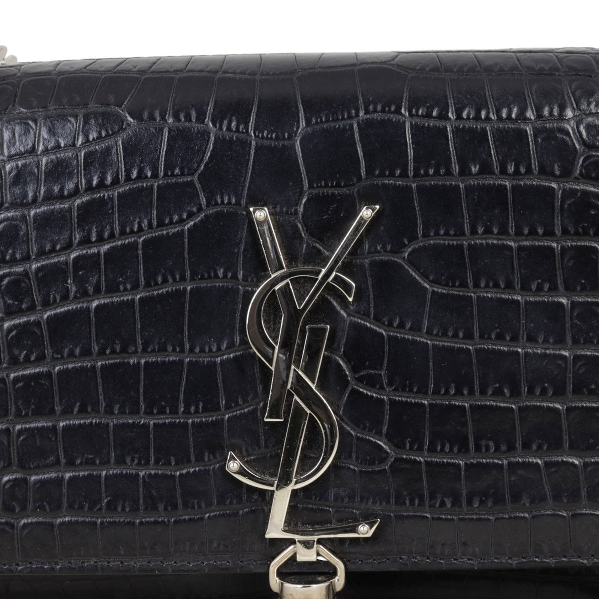 Saint Laurent Kate Tassel Chain Bag Small Croc-Embossed