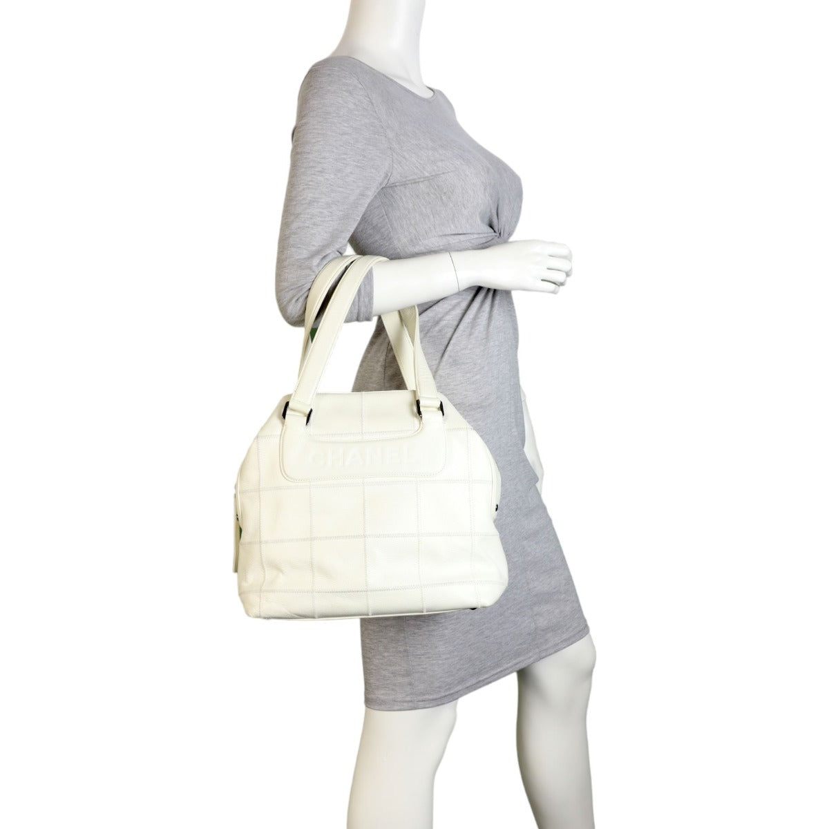 Chanel Square Stitch Logo Tote | Off White