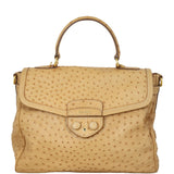 Prada Ostrich Pushlock Flap Top Handle Bag