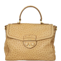 Prada Ostrich Pushlock Flap Top Handle Bag