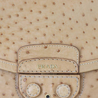 Prada Ostrich Pushlock Flap Top Handle Bag