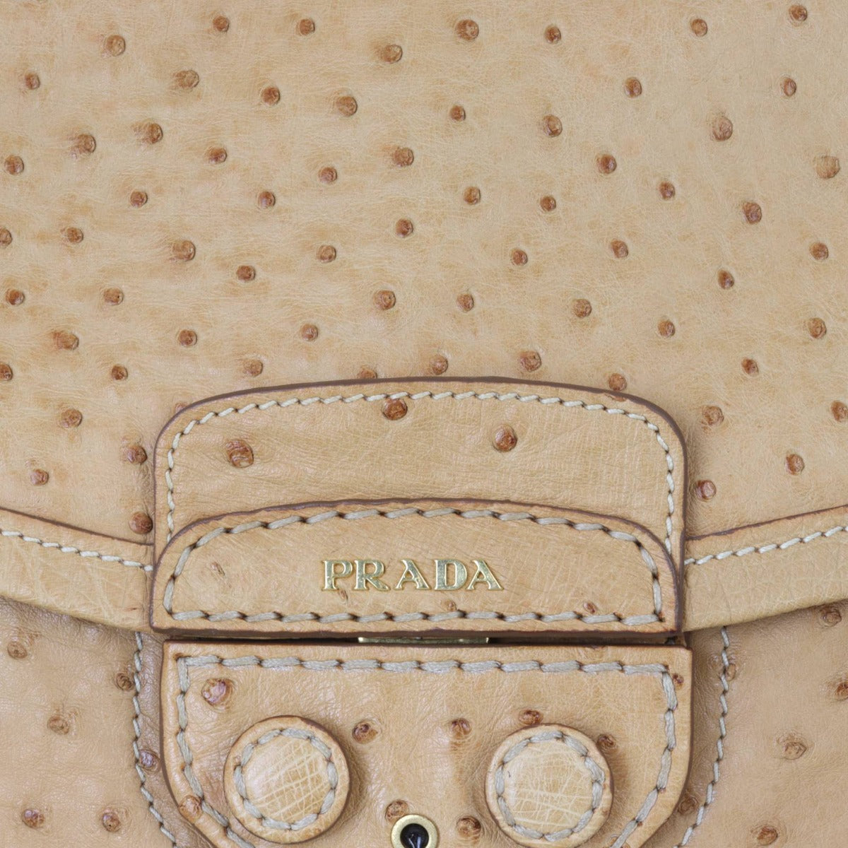 Prada Ostrich Pushlock Flap Top Handle Bag