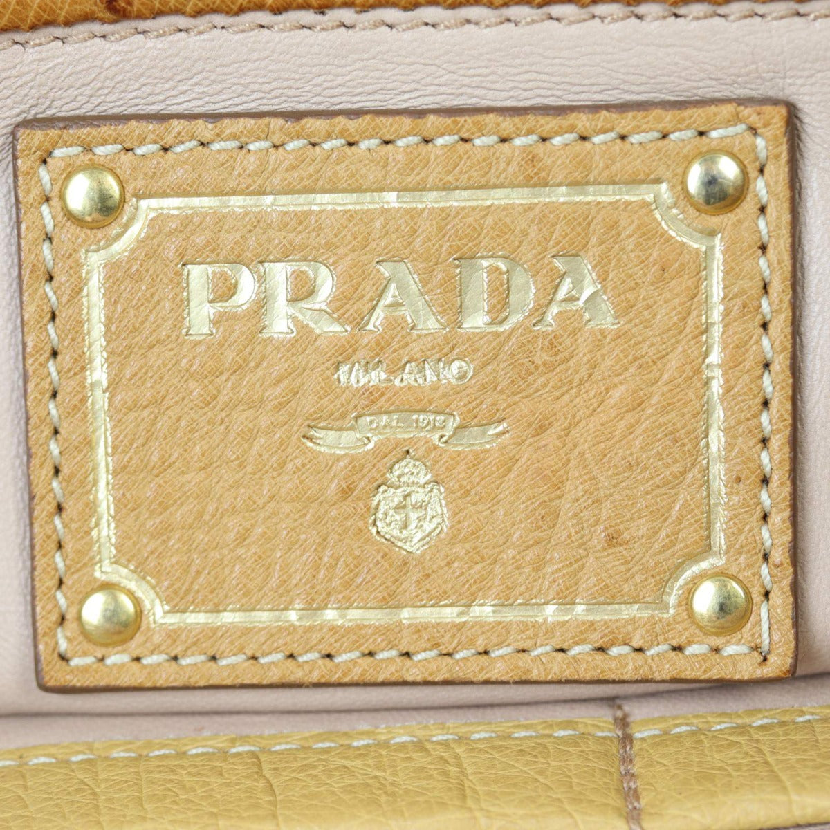 Prada Ostrich Pushlock Flap Top Handle Bag