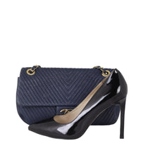 Chanel Surpique Chevron Single Flap Bag | Navy Blue