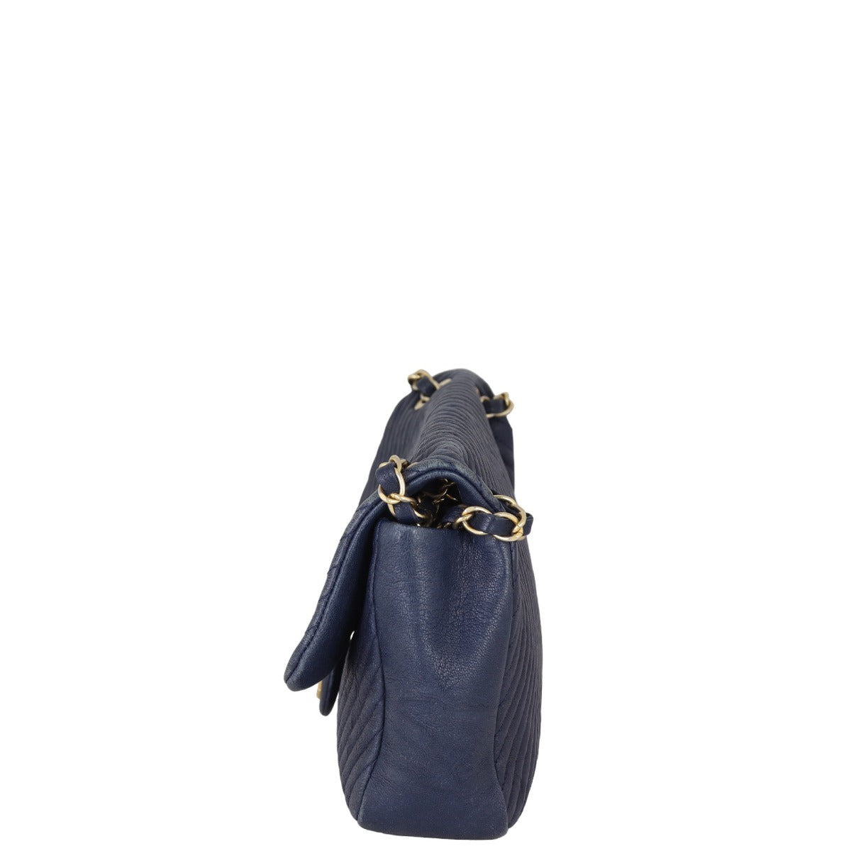 Chanel Surpique Chevron Single Flap Bag | Navy Blue