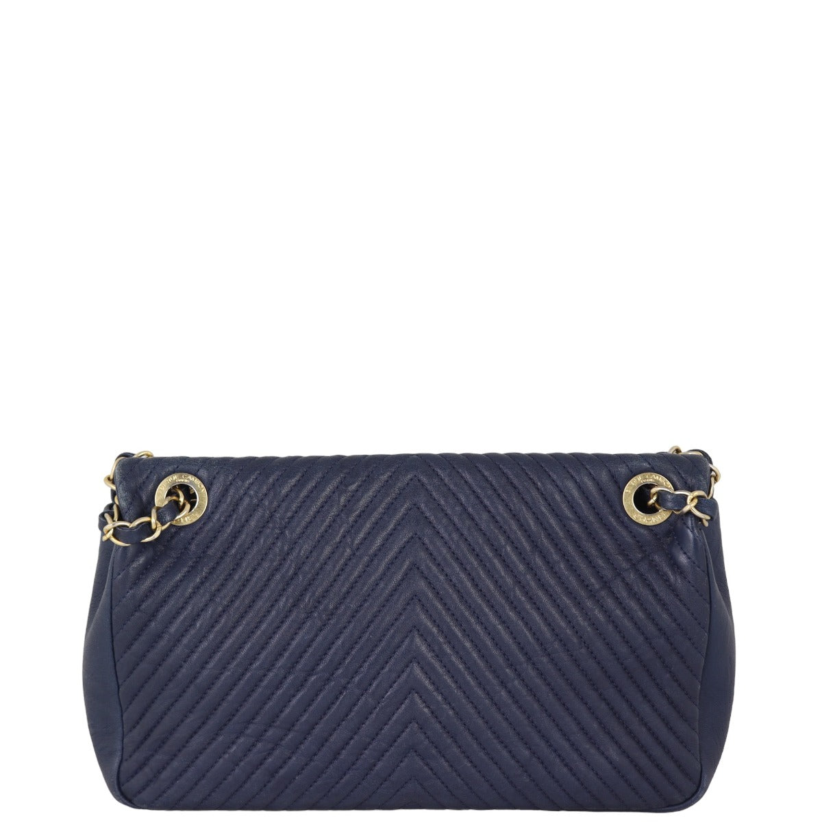Chanel Surpique Chevron Single Flap Bag | Navy Blue