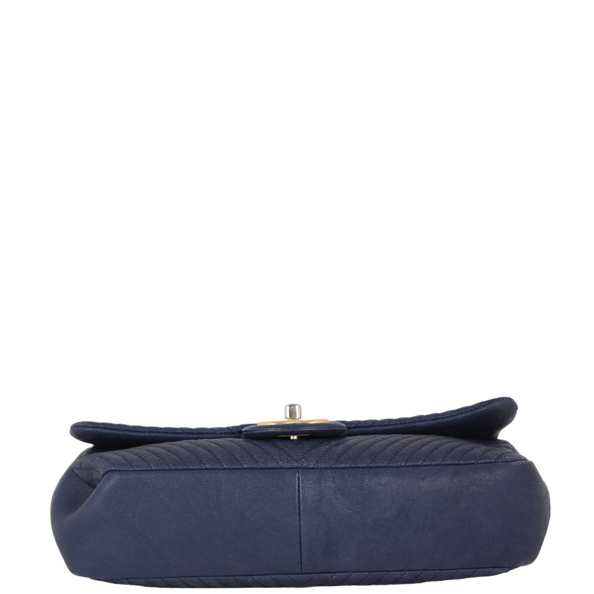 Chanel Surpique Chevron Single Flap Bag | Navy Blue