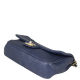 Chanel Surpique Chevron Single Flap Bag | Navy Blue