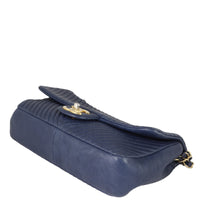 Chanel Surpique Chevron Single Flap Bag | Navy Blue