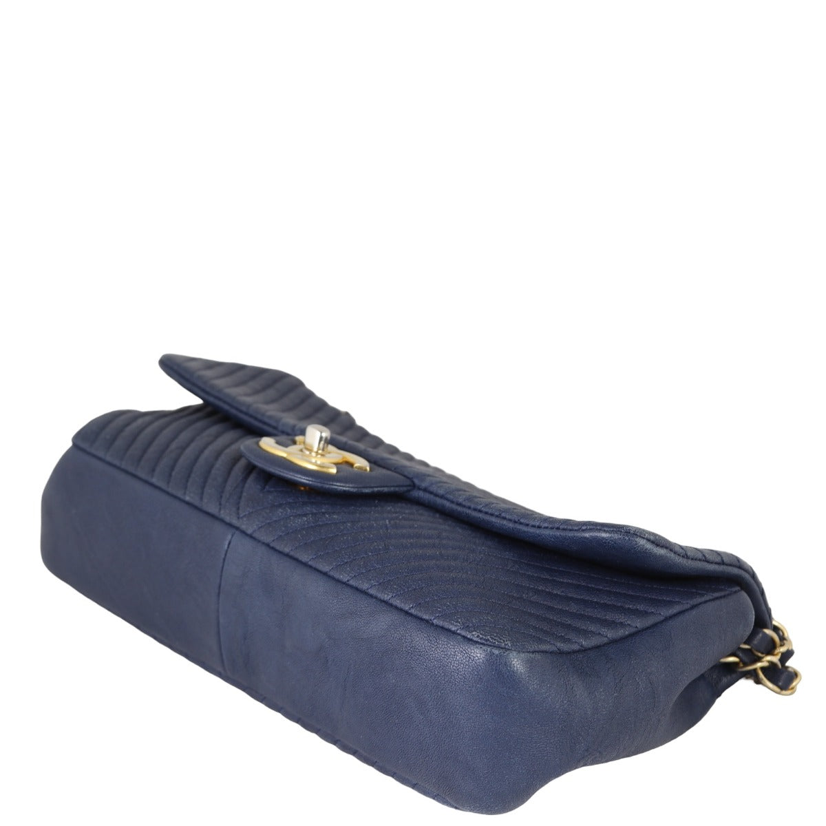 Chanel Surpique Chevron Single Flap Bag | Navy Blue