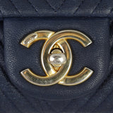 Chanel Surpique Chevron Single Flap Bag | Navy Blue